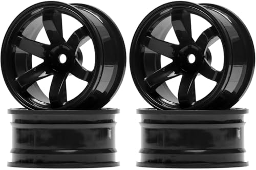 4PCS 75mm Rubber Tires and 6Spokes Plastic Wheel Rims Tyre for 1/10 RC On-Road Drift Racing Car 1:14 1:16 Rally Car for Tamiya Kyosho HPI HSP TT02 Upgrades Parts (Black) - color: Black