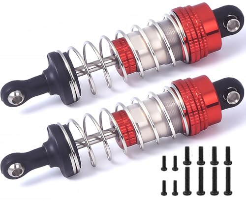 2PCS 66mm RC Oil Filled Shock Set for 1/12 1/14 1/16 Scale RC Cars, Front/Rear Shock Absorber Damper Assembled Set Upgrade Parts Compatible with WLtoys 144001, 124019, MJX 16208, HBX, SCY - color: Sliver, Red, size: Short