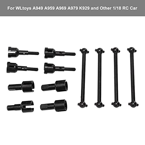 Zerodis RC Drive Shaft Dogbones Aluminum Alloy Diff Cup Joint Axle Set 4Pcs Front Rear Drive Shaft Set for 1 18 Scale RC Car DIY Users for A949 A959 A969 A979 K929 (Black) - color: Black