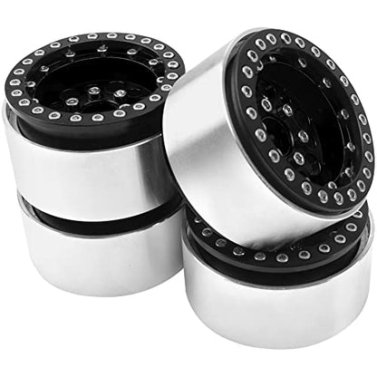 4Pack ShareGoo Aluminum Alloy 1.9" Beadlock Wheel Rims Hubs Compatible with Traxxas TRX4 Axial SCX10 RCAWD D90 D110 Tamiya CC01 1/10 RC Crawler Car (Black) - color: Black