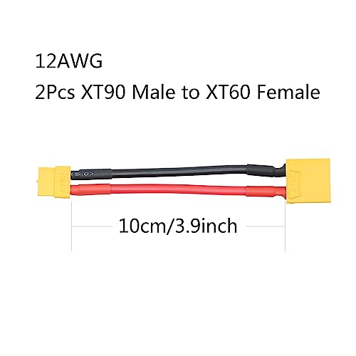Short XT90 Male to XT60 Female Connector Converter 10cm/3.9inch,XT60 Female to XT90 Male Connector Adaptor with 12AWG Cable for RC ESC and RC Lipo Charger(2Pcs) - style: 2Pcs 10CM - XT90 Male to XT60 Female