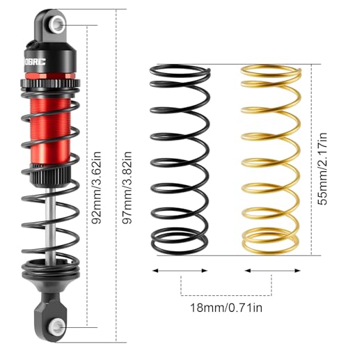 OGRC 92mm RC Shock Absorber for 1/16 Traxxas Mini Maxx XRT 1/10 TRX4 SCX10 | Aluminum, with Progressive Springs, Top-cap Bleeder Hole, Oil Shocks, Red - color: Red