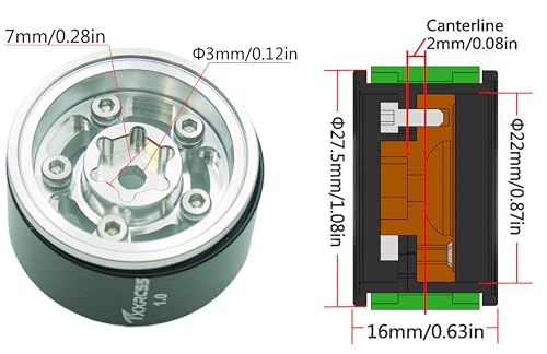 Offsets -2 Aluminum 1.0 Aluminum Beadlock Wheels Rims for 1/18 1/24 RC Crawler Car 4PCS (Silver) FK - color: Silver