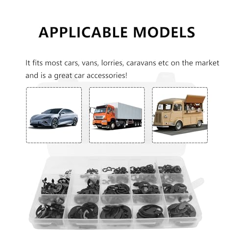 400PCS Car E Clips Assortment Kit,Alloy Steel Car Retaining Rings with 10 Size (M1.5 M2 M3 M4 M5 M6 M7 M8 M9 M10),External Snap Rings Assortment Kit Cars Accessories