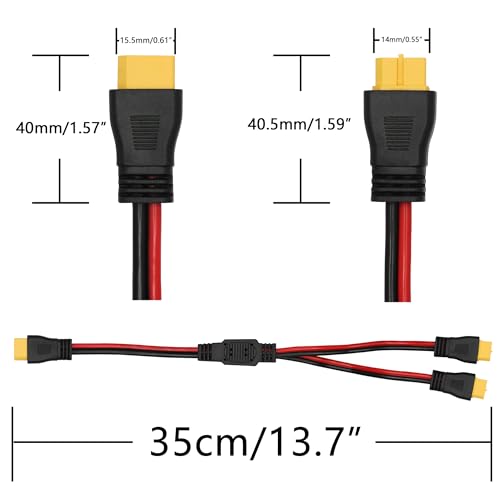 XT60 Parallel Battery Connector Cable, 12AWG XT60 Y Splitter Adapter Cable | XT60 RC Lithium Paralle Power Cord 1FT, 1 Male to 2 Female Y Splitter Adapter Cable, Plug and Play, for RC Multicopter - style: XT60 Splitter Cable 1 Male to 2 Female