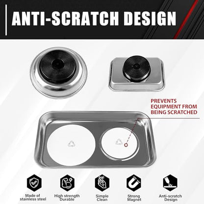 C&T 3-Piece Magnetic Tray Holder, Magnetic Parts Tray Set, Thickened Tray,Stainless Steel, Tool Trays for Screw, Bolts, Nuts, Washers, Pins and Other Small Metal Parts and Tools