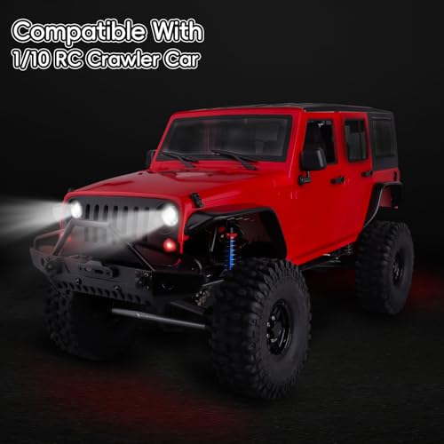 4Leds LED Lights Headlights Taillight Kit Accessories Compatible with Traxxas Arrma Axial SCX10 Redcat RC4WD HSP Tamiya RC Car Truck Tank Crawler (2 Red & 2 White)