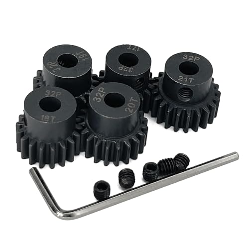 32P 5mm Pinion Motor Gear 17T 18T 19T 20T 21T Hardened Metal Pinion Motor Gear Sets Fit 5mm Shaft Compatible with HPI Kyosho Losi Axial Tamiya 1/8 1/10 RC Car Monster Truck Buggy