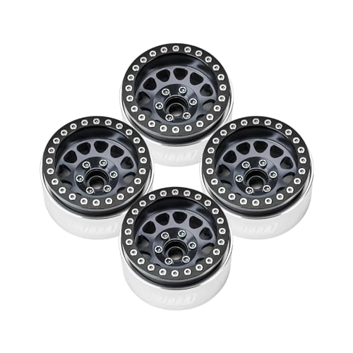 INJORA 1.9 Beadlock Wheel Offset -10.4mm for 1/10 RC Crawler (Black＆Grey) - color: Black&grey