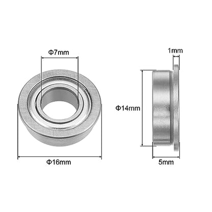uxcell F687ZZ Flanged Ball Bearing 7x14x5mm Double Shielded Chrome Steel Flange Bearings, 4pcs - size: 7x14x5mm