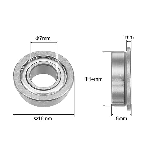 uxcell F687ZZ Flanged Ball Bearing 7x14x5mm Double Shielded Chrome Steel Flange Bearings, 4pcs - size: 7x14x5mm