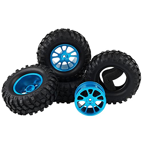 Blue Aluminum 12mm Wheel Rim & 96mm Crawler Tires, Pack of 4 | Lock Nuts Included, For 1:10 RC Rock Crawler Truck, Compatible with Tamiya CC01 F350, Compatible with RC4WD D90 TF2 - color: Blue
