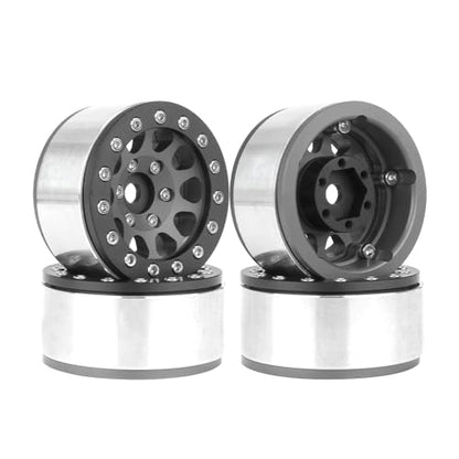 4PCS 1.55 Inch Aluminum Alloy Metal 10Holes Beadlock Wheel Rim Hubs Replacement Accessory for Tamiya AX90069 D90 TF2 CC01 CC02 1/10 RC Crawler Car Upgrade Parts (Black) - color: Black