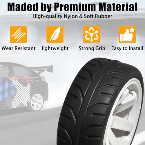 OD 2.55" On Road Rubber Tires Plastic Wheel Rims 12mm Hex for 1/10 RC Car | Compatible with MJX HSP Tamiya HPI Kyosho Traxxas Sakura Redcat WLtoys 1/10 RC On-Road Racing Touring Car (4pcs, White) - style: B-White