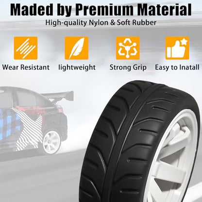 OD 2.55" On Road Rubber Tires Plastic Wheel Rims 12mm Hex for 1/10 RC Car | Compatible with MJX HSP Tamiya HPI Kyosho Traxxas Sakura Redcat WLtoys 1/10 RC On-Road Racing Touring Car (4pcs, White) - style: B-White