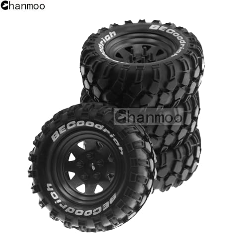 1.9 RC Crawler Tires And Metal Beadlock Wheels Rims 12mm Drive Adaptors 1:10 Soft Mud Tyres For 1/10 Rock Crawler Car Traxxas TRX4 D90 TF2 Axial Redcat Gen8 SCX10 Tamiya CC01 4PCS (Black) - color: Black