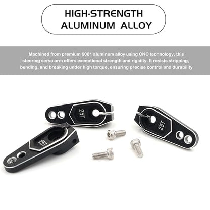 Aluminum 25T Servo Horn for 1/8 1/10 RC Off Road Crawler Drift (Silver) | Servo Arm Compatible with Futaba Savox Power HD HSP Servos Motor,CNC Machined,High Strength,Precision Fit - color: 3 Black Silver Packs