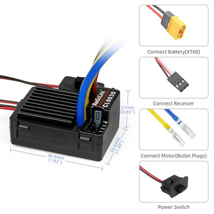 Radiolink RC6GS V3 RC Transmitter, R7FG Gyro Receiver and Brushed Cool 9030 ESC Combo, 7 Channels 2.4GHz Surface Remote Controller 90A ESC/BEC, 30 Models Strorage for Crawler, Buggy, Car, Boat