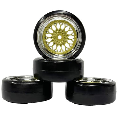 4PCS 1/10 RC Drift Car Tires Smooth Hard Tyre Plastic Plating Wheel Rims Set Replacement for HSP Tamiya HPI Kyosho On-Road Drifting Car (Gold Silver) - color: Gold Silver