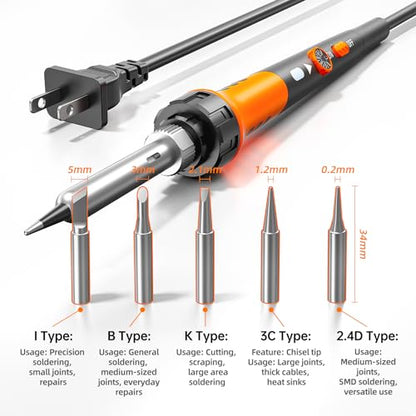 Soldering Iron Premium Kit, 60W Soldering Gun with Ceramic Heater, 12-in-1 Soldering Tool, Adjustable Temperature 200 to 450°C, Includes Soldering Iron Tip, Solder Wire, Pump and Paste - color: ‎orange