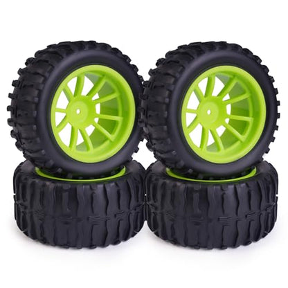 Hosim 55 * 115 mm RC Tires, All Terrain Soft Tire Mounted on 12mm Hex Wheels (Set of 4) for 1/10 RC Cars (Green Wheel hub) - color: Green