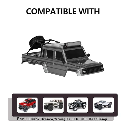 SCX24 Body 6x6 Conversion Kit PC Body with Lights Frame-Axle Assembly for Bronco JLU C10 Basecamp Axial SCX24 6×6 RC Crawler Upgrades - style: Titanium gray