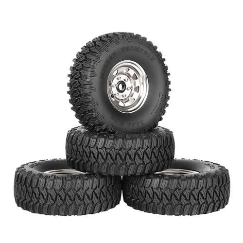 4PCS 1.55 inch Aluminum Metal Beadlock Wheels Rim and 95mm Rubber Tires Set Replacement for 1/10 RC Crawler Car for D90 TF2 Tamiya CC01 CC02 LC70 JIMNY Axial AX90069 Upgrade Parts(Silver) - color: Silver