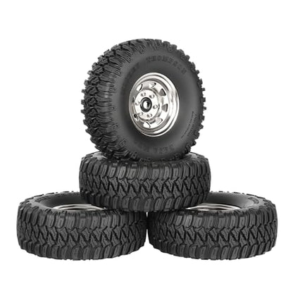 4PCS 1.55 inch Aluminum Metal Beadlock Wheels Rim and 95mm Rubber Tires Set Replacement for 1/10 RC Crawler Car for D90 TF2 Tamiya CC01 CC02 LC70 JIMNY Axial AX90069 Upgrade Parts(Silver) - color: Silver