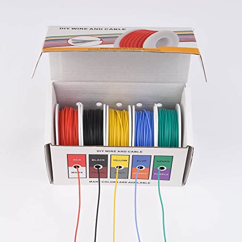 30 AWG Stranded Electrical Wire 30 Gauge Tinned Copper Wires Flexible Silicone Electric Hook Up Wire Kit OD:1.1mm, 5 Colors 32.8ft/10m Each, DIY/Automotive/Home/Power Wiring Kit - size: 5 Colors each 32.8Ft, style: 30AWG-Stranded