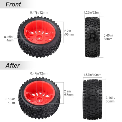 Hobbypark 12mm Hex RC 1/10 Buggy Wheels and Tires Set Height 3.46''(88mm) for Redcat Shockwave Tornado S30 EPX/PRO ExceedRC EP SunFire HSP Off Road Car