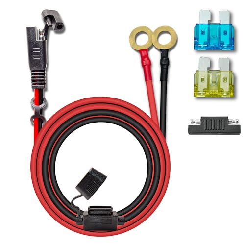 BFXM 10AWG 10FT SAE Connector Extension Cables with 15& 20A Fuse | 2 Pin SAE to O Ring Terminal Quick Disconnect Harness for Car, Motorcycle, Solar Panel - color: 10awg10ft*1