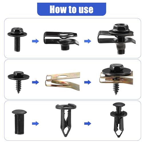 100PCS Car Screws and Bolts, Undertray Screws,Auto Body Fender Screws,Car Clips Plastic Rivet Fasteners - Universal U-Nuts Kit Engine Under Cover Splash Shield Guard Body Bolts