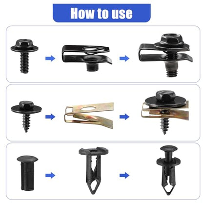 100PCS Car Screws and Bolts, Undertray Screws,Auto Body Fender Screws,Car Clips Plastic Rivet Fasteners - Universal U-Nuts Kit Engine Under Cover Splash Shield Guard Body Bolts