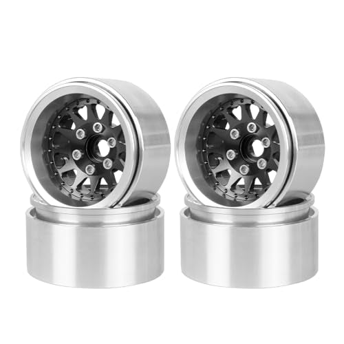 4PCS 1.9" Beadlock Wheel Rims Offset-10mm Aluminum Alloy Metal Wheel Hub for 1/10 RC Rock Crawler Car for Axial SCX10 TRX4 TRX6 D90 D110 Upgrade Accessories(12Holes-Black) - color: 12holes-black