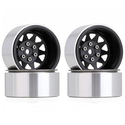 4PCS AMK 1.9 Steel Beadlock Wheels with 12mm Hex & -8.9mm Offset Wheel Rims for 1/10 RC Rock Crawler TRX4 TRX6 SCX10 CAPRA-10 Redcat Gen8 1.9 Wheels Upgrade (Black) - color: Black