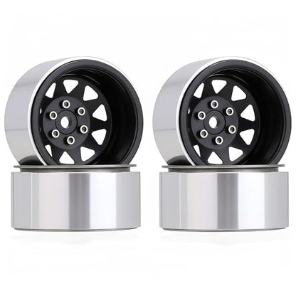 4PCS AMK 1.9 Steel Beadlock Wheels with 12mm Hex & -8.9mm Offset Wheel Rims for 1/10 RC Rock Crawler TRX4 TRX6 SCX10 CAPRA-10 Redcat Gen8 1.9 Wheels Upgrade (Black) - color: Black
