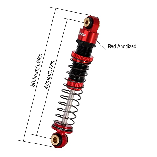 INJORA 45mm Aluminum Threaded Oil Shock Absorbers for 1/24 FMS FCX24（Red） - color: red