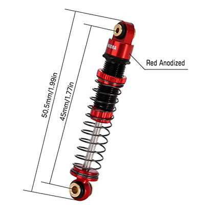 INJORA 45mm Aluminum Threaded Oil Shock Absorbers for 1/24 FMS FCX24（Red） - color: red