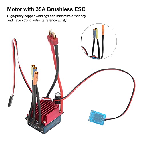 RiToEasysports RC Brushless Motor, High 4 Pole Sensorless 4500KV 2435 Motor with 35A ESC Combo for 1/16 1/18 Scale RC Car Truck Enthusiasts Off-Road Racing Hobbyists