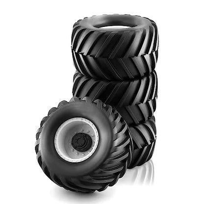 1/10 RC Monster Truck Tires and Hard Plastic Wheels Rims 12mm Hex Rubber Buggy Off Road Tyres with Foam for 1:10 Scale Truck Car Traxxas VXL 2WD Hoss 4x4 HSP HPI Tamiya Kyosho 4PCS (White) - color: White