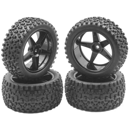 4Pack ShareGoo 12mm Hex Wheel 5 Spoke Rims High Grip Rubber Tires Front Rear Tyres with Sponge 88mm/3.46" for 1/10 RC Off-Road Buggy