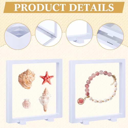 Harloon 12 Pcs 3D Floating Display Case Floating Frame Display Holder Stand Challenge Coin Jewelry Frame Box for AA Medallions Fossil Rock Gemstones Specimen(White,7 x 7 x 0.8 Inch,Square Base) - color: White, size: 7 x 7 x 0.8 Inch, style: Square Base