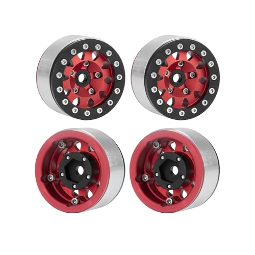 4PCS 1.55 Inch Aluminum Alloy Metal Beadlock Wheel Rim Hubs Replacement Accessory for AX90069 D90 TF2 CC01 Tamiya 1/10 RC Crawler Car Upgrade Parts(10Holes-Black Red) - color: 10holes-black Red
