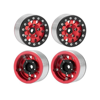 4PCS 1.55 Inch Aluminum Alloy Metal Beadlock Wheel Rim Hubs Replacement Accessory for AX90069 D90 TF2 CC01 Tamiya 1/10 RC Crawler Car Upgrade Parts(10Holes-Black Red) - color: 10holes-black Red