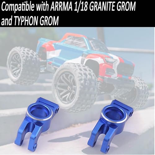 Rear Hub Set Aluminium Upgrade Parts for Arrma 1/18 Granite Grom Mega 380 Brushed 4X4 Monster Truck & Typhon Grom Mega 380 Brushed 4X4 Small Scale Buggy, Rear Axle Carriers Hub Set, Blue (2PCS) - style: Rear Hub- Blue