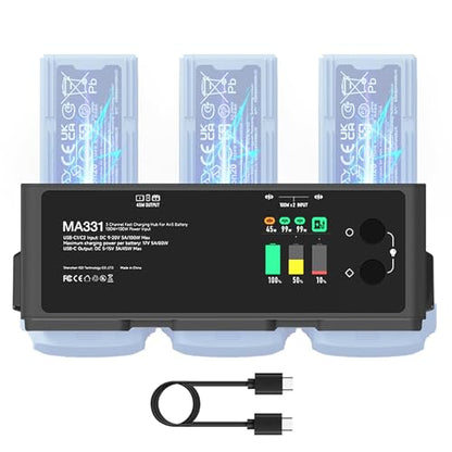 MA331 Air 3/3S Battery Charging Hub 200W 3 Channel Fast Charger for DJI Air3s/Air3 Drone Portable Charger with APP Connection LED Display and Discharge Function