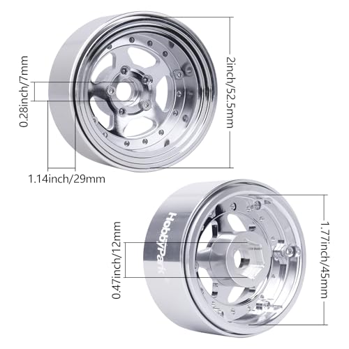 HobbyPark Negative Offset -10mm 1.9 Beadlock Wheels Deep Dish Aluminum Chrome for Scale 1/10 RC Crawler Axial SCX10 TRX4 VS4-10 Redcat Gen8 RC4WD D90 Rock Crawler Truck, 4pcs - style: 1.9 Beadlock Wheels