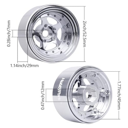 HobbyPark Negative Offset -10mm 1.9 Beadlock Wheels Deep Dish Aluminum Chrome for Scale 1/10 RC Crawler Axial SCX10 TRX4 VS4-10 Redcat Gen8 RC4WD D90 Rock Crawler Truck, 4pcs - style: 1.9 Beadlock Wheels