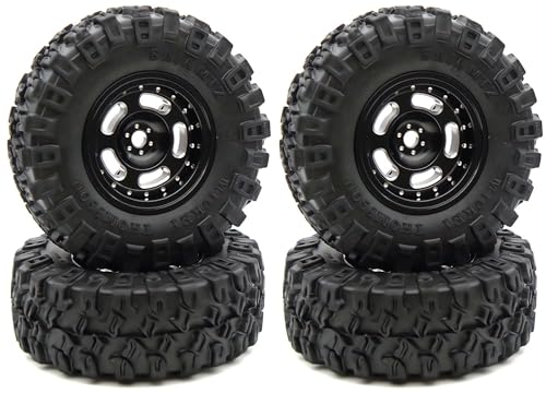 Rc 1.0 Beadlock Wheel Tires Set -2mm Offset Wheel Rims for 1/18 1/24 RC Crawler Car Axial SCX24 AX24 TRX4M FCX24 Upgrade TW1002 (Black) - color: Black