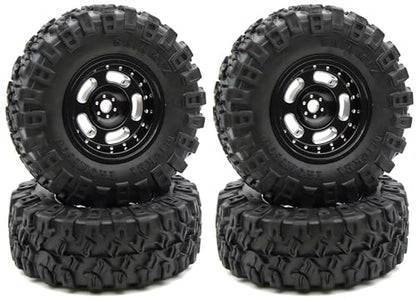 Rc 1.0 Beadlock Wheel Tires Set -2mm Offset Wheel Rims for 1/18 1/24 RC Crawler Car Axial SCX24 AX24 TRX4M FCX24 Upgrade TW1002 (Black) - color: Black